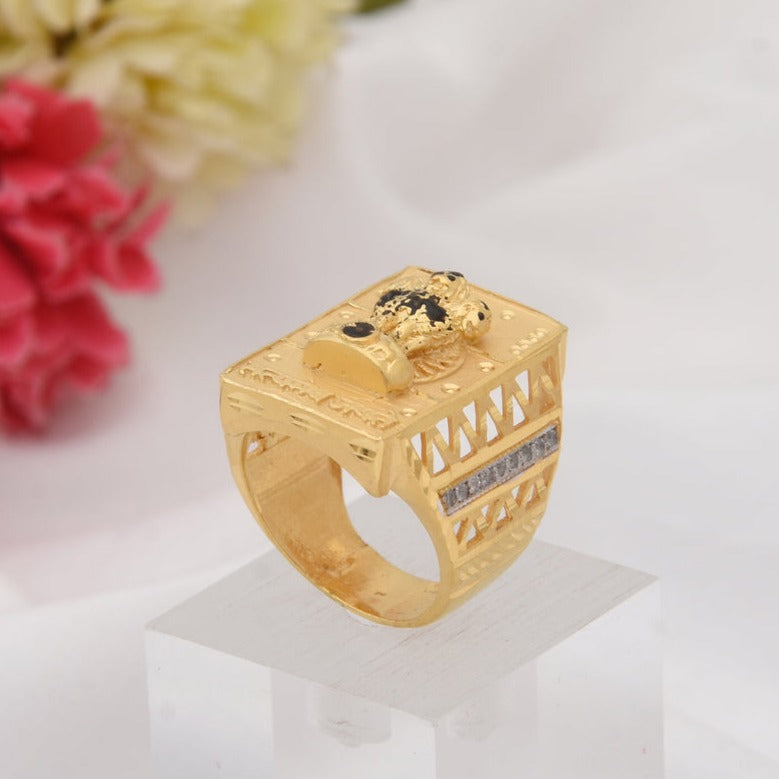 1 Gram Gold Plated Mudra with Diamond Fabulous Design Ring for Men - Style B430 - AmazingBaba