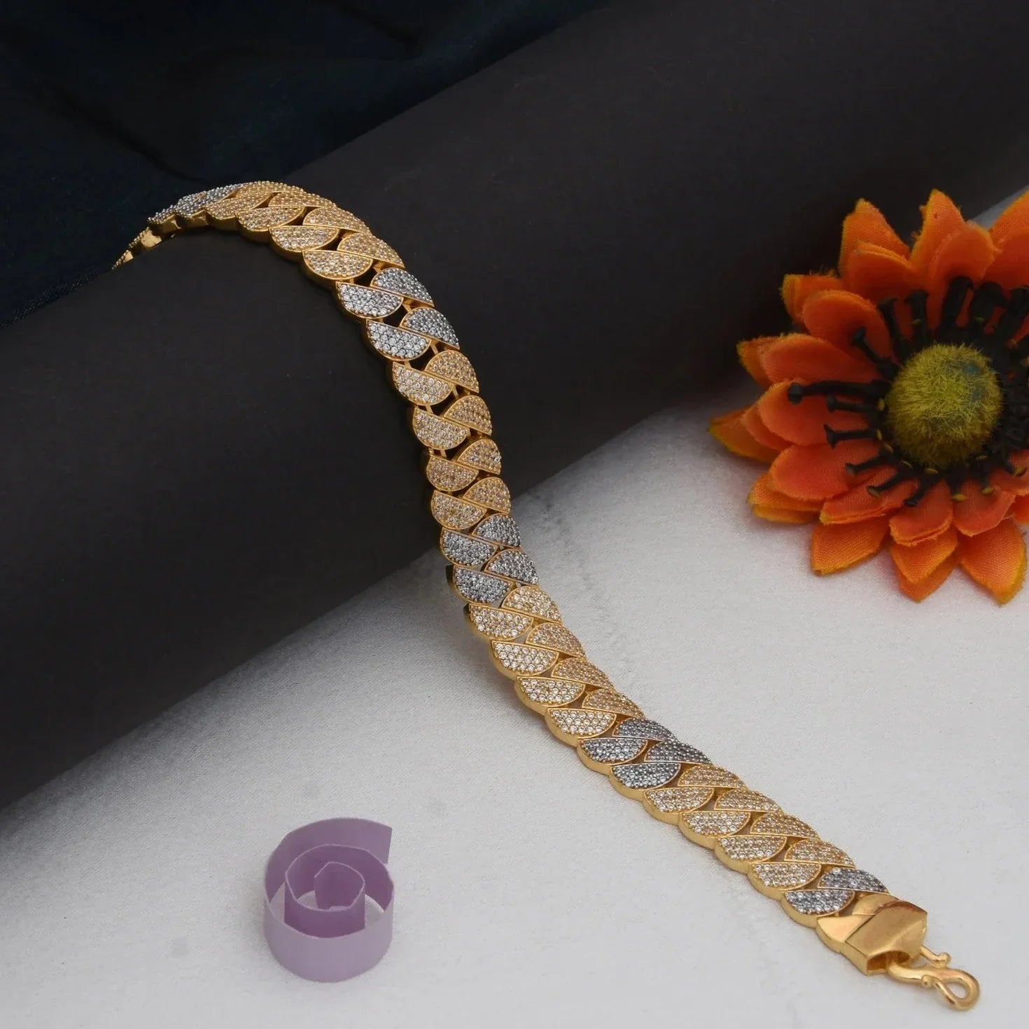 1 Gram Gold Plated with Diamond Artisanal Bracelet - Style C521 - AmazingBaba