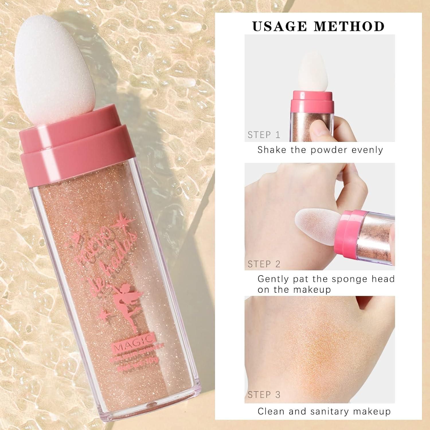 3 Colors Highlighter Stick, Body Glitter Highlighter Powder High Gloss Fairy Makeup - AmazingBaba