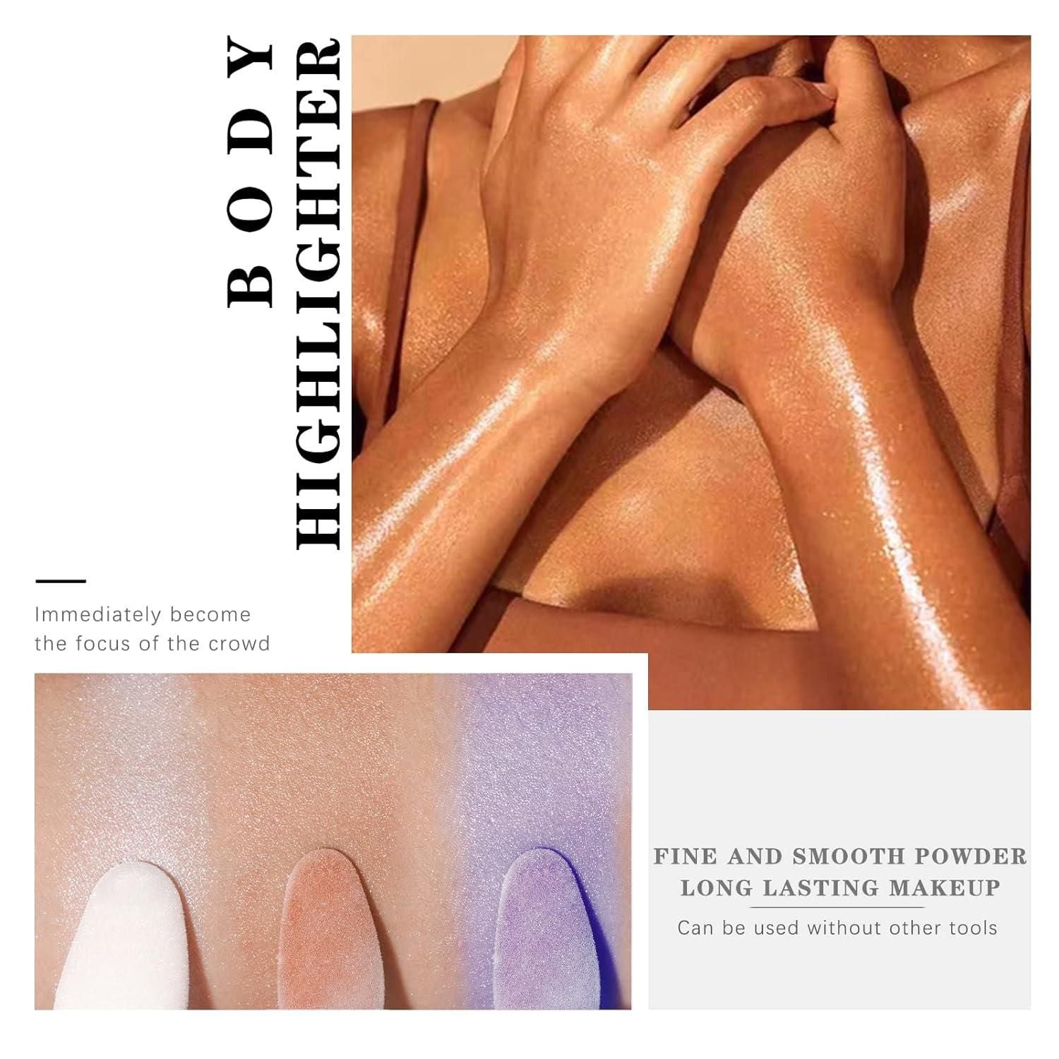 3 Colors Highlighter Stick, Body Glitter Highlighter Powder High Gloss Fairy Makeup - AmazingBaba