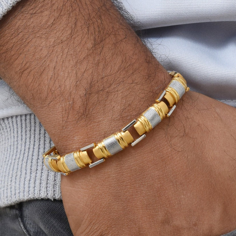 Attention-Getting Design Golden & Silver Color Bracelet for Men - Style A369 - AmazingBaba