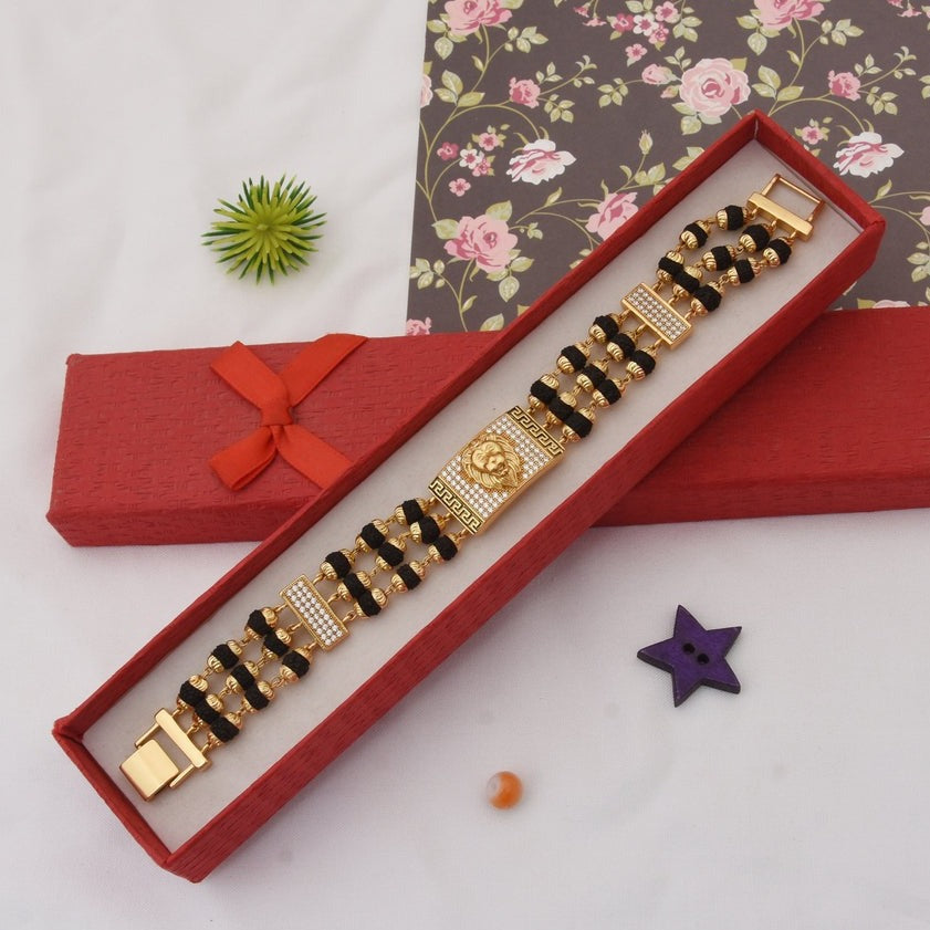 Lion Best Quality Durable Design Gold Plated Rudraksha Bracelet for Men - Style C736 - AmazingBaba