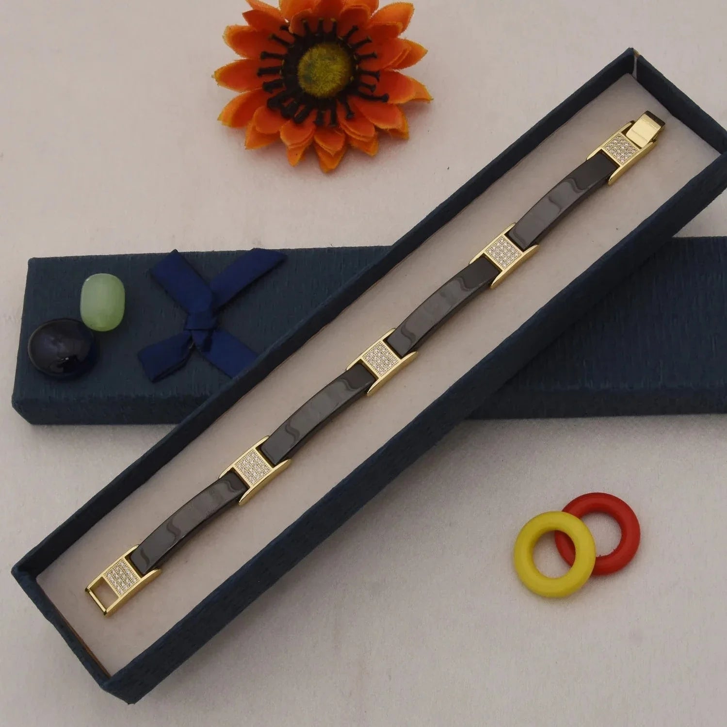 Black & Gold with Diamond Lovely Ceramic Bracelet - Style C447 - AmazingBaba