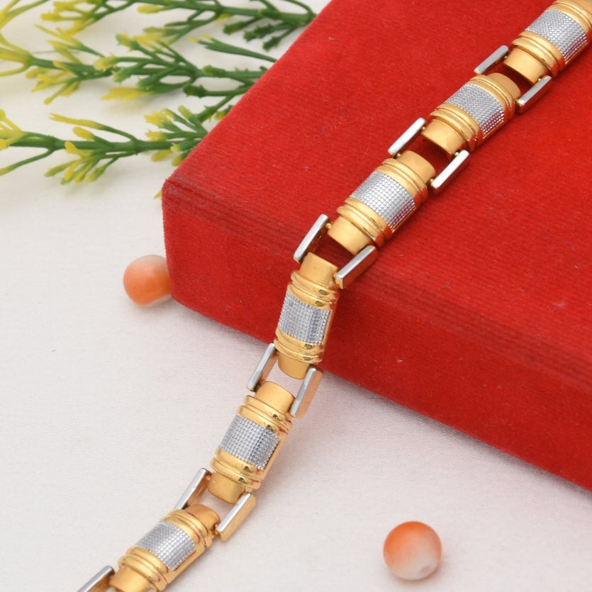 Attention-Getting Design Golden & Silver Color Bracelet for Men - Style A369 - AmazingBaba