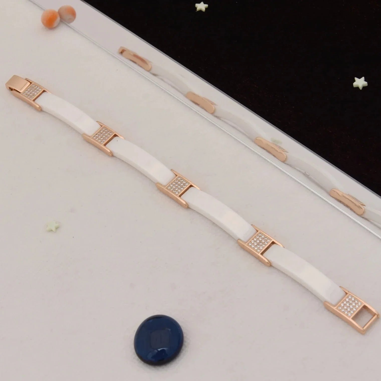 White & Rose Gold with Diamond FinelyCeramic Bracelet - Style C446 - AmazingBaba