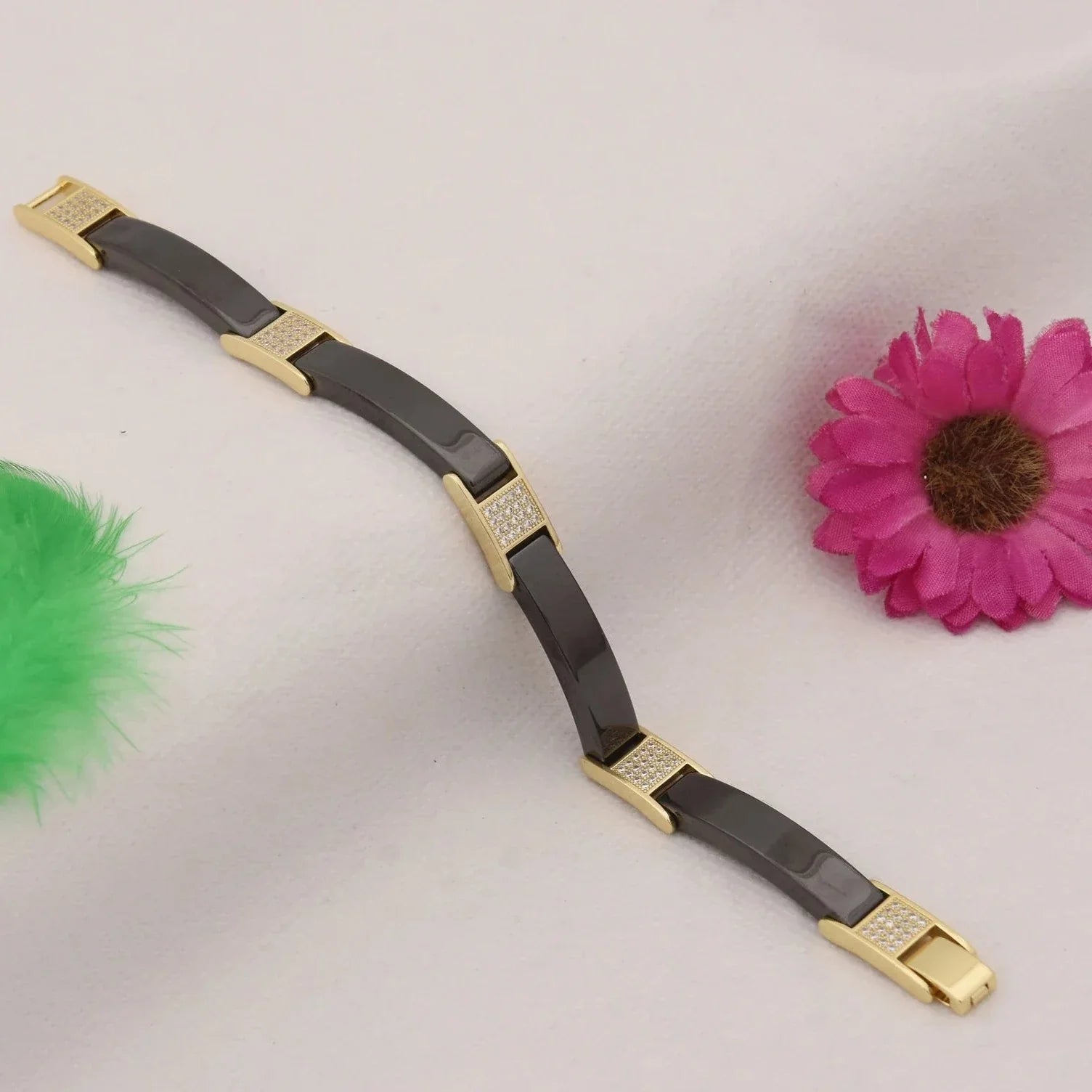 Black & Gold with Diamond Lovely Ceramic Bracelet - Style C447 - AmazingBaba