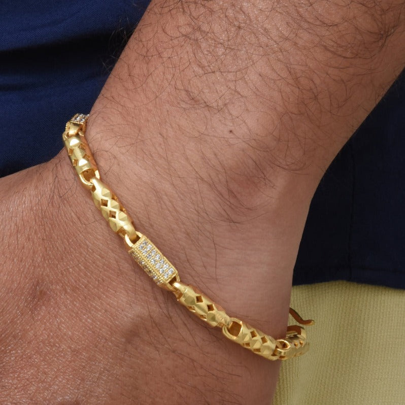 Etched Design with Diamond Best Quality Gold Plated Bracelet for Men - Style C643 - AmazingBaba