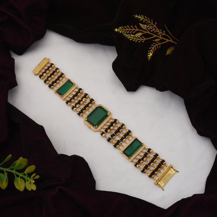 Green Stone Rudraksh with Diamond Best Quality Gold Plated Bracelet for Men - Style C727 - AmazingBaba
