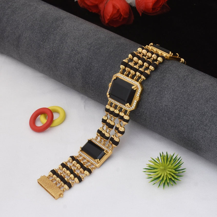Black & Blue Stone Rudraksh with Diamond Latest Design Gold Plated Bracelet for Men - Style C730/29 - AmazingBaba