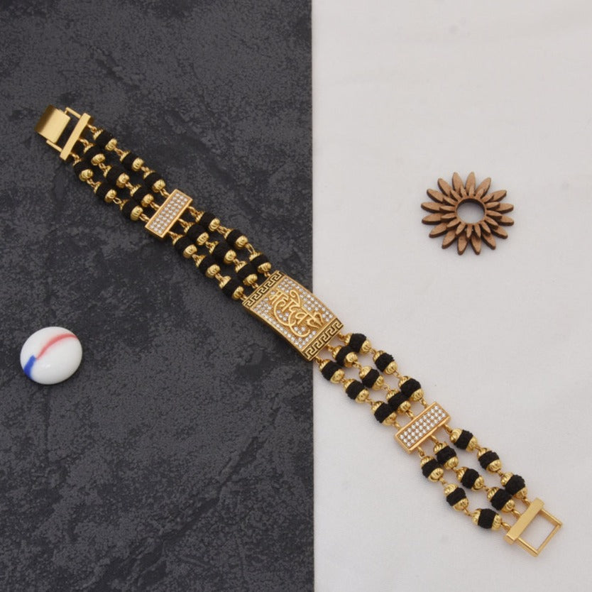 Mahadev Design High-Quality Gold Plated Rudraksha Bracelet for Men - Style C735 - AmazingBaba