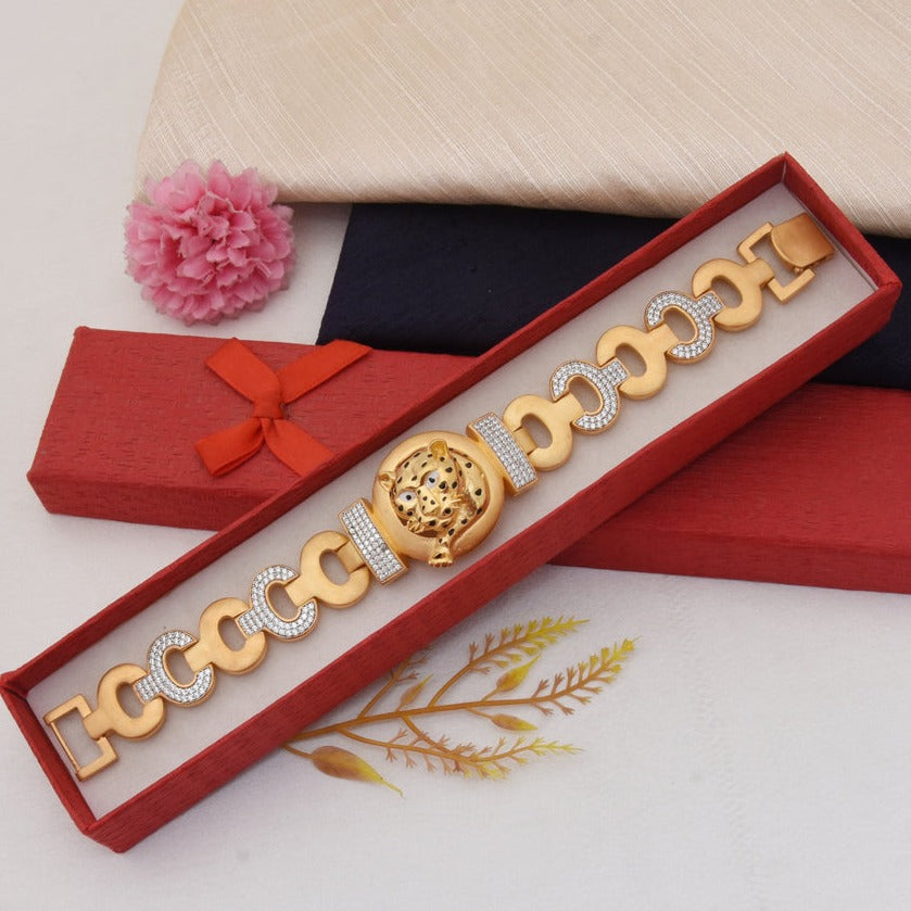 1 Gram Gold Plated Jaguar with Diamond Popular Design Bracelet for Men - Style C752 - AmazingBaba