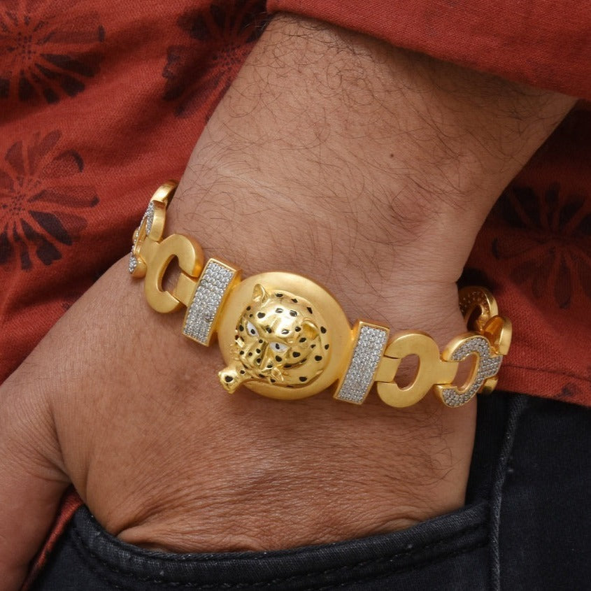 1 Gram Gold Plated Jaguar with Diamond Popular Design Bracelet for Men - Style C752 - AmazingBaba