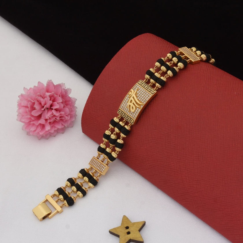 Maa Finely Detailed Design Gold Plated Rudraksha Bracelet for Men - Style C770 - AmazingBaba