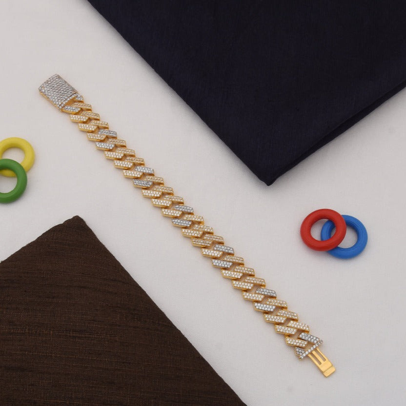 1 Gram Gold Plated with Diamond Sophisticated Design Bracelet for Men - Style C781 - AmazingBaba
