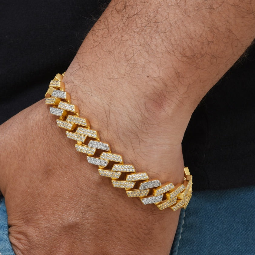 1 Gram Gold Plated with Diamond Sophisticated Design Bracelet for Men - Style C781 - AmazingBaba