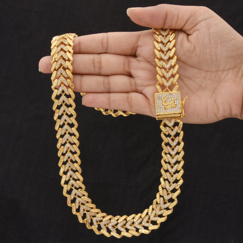 1 Gram Gold Plated V Shape Designer Design Best Quality Chain for Men - Style C601 - AmazingBaba