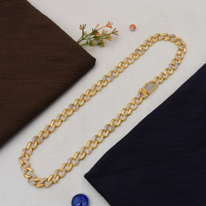 1 Gram Gold Plated with Diamond Attention-Getting Design Chain for Men - Style C615 - AmazingBaba