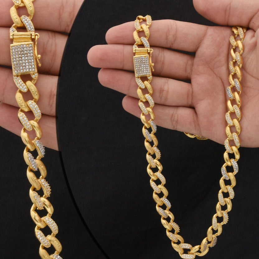 1 Gram Gold Plated with Diamond Attention-Getting Design Chain for Men - Style C615 - AmazingBaba