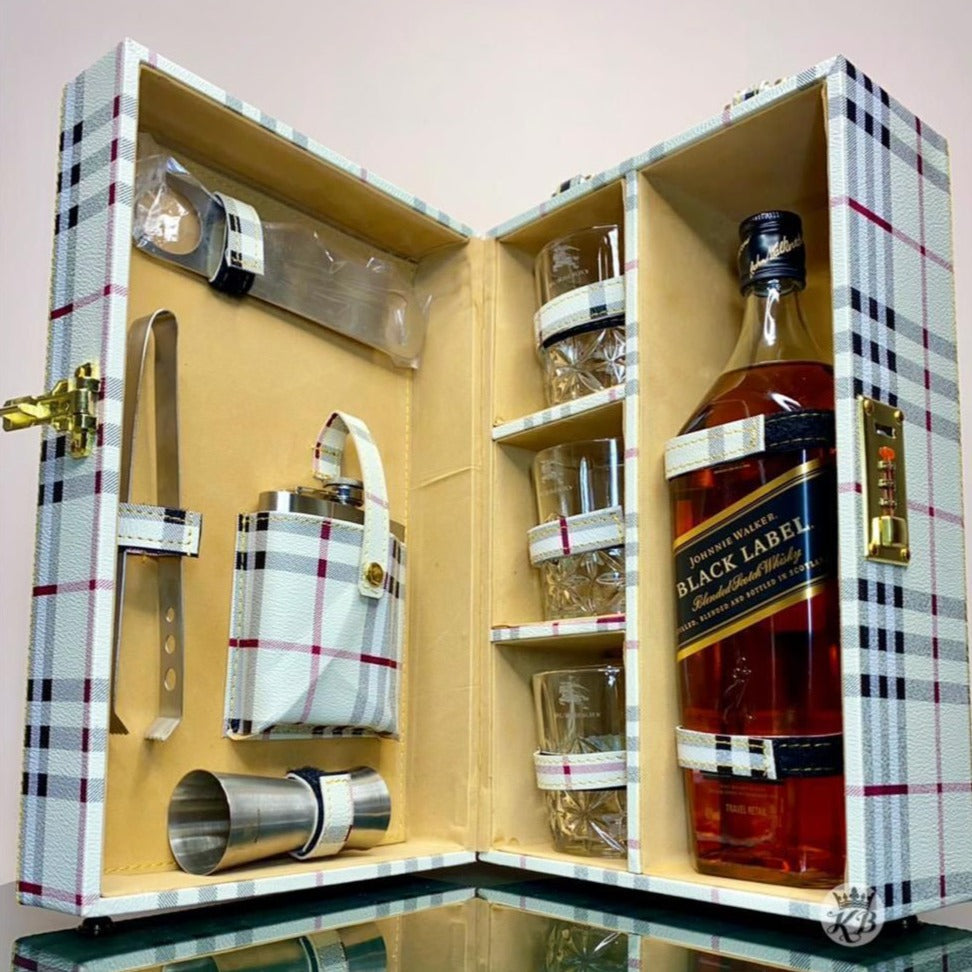 Bburry check leather whisky case - AmazingBaba