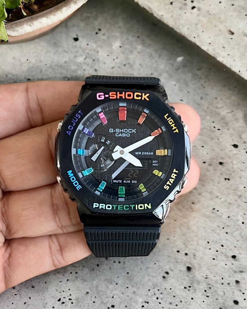 CasiOak Black Steel Rainbow watch