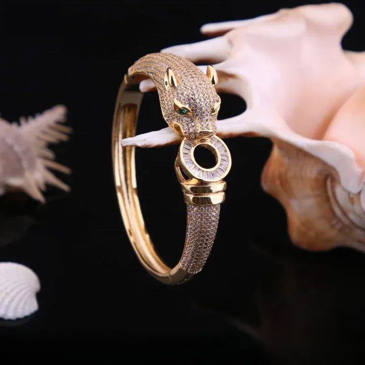 Jaguar Diamond Bracelet Kada Unique Design Gold Plated for Men - Style A023 - AmazingBaba