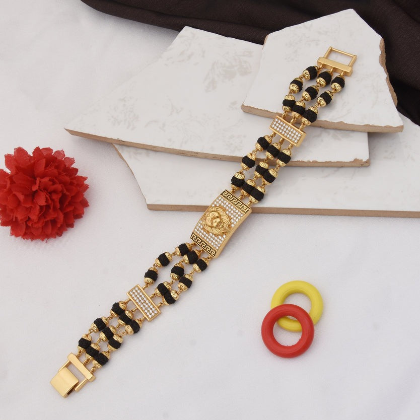 Lion Best Quality Durable Design Gold Plated Rudraksha Bracelet for Men - Style C736 - AmazingBaba
