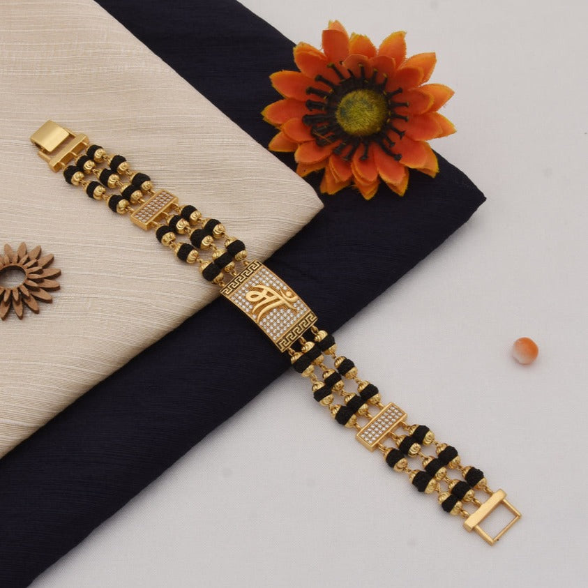 Maa Finely Detailed Design Gold Plated Rudraksha Bracelet for Men - Style C770 - AmazingBaba