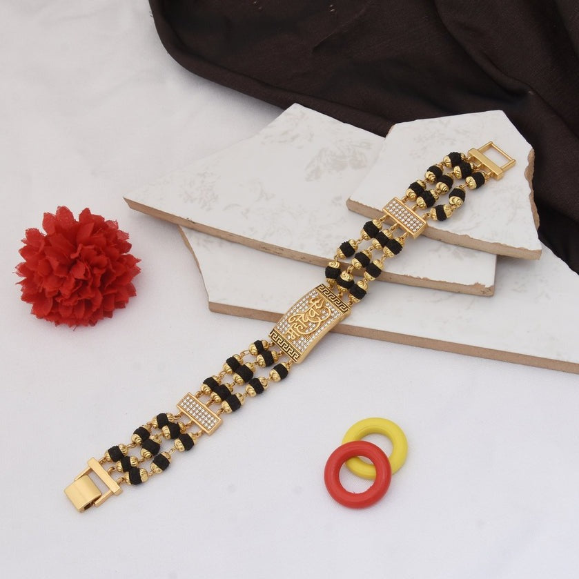 Mahadev Design High-Quality Gold Plated Rudraksha Bracelet for Men - Style C735 - AmazingBaba