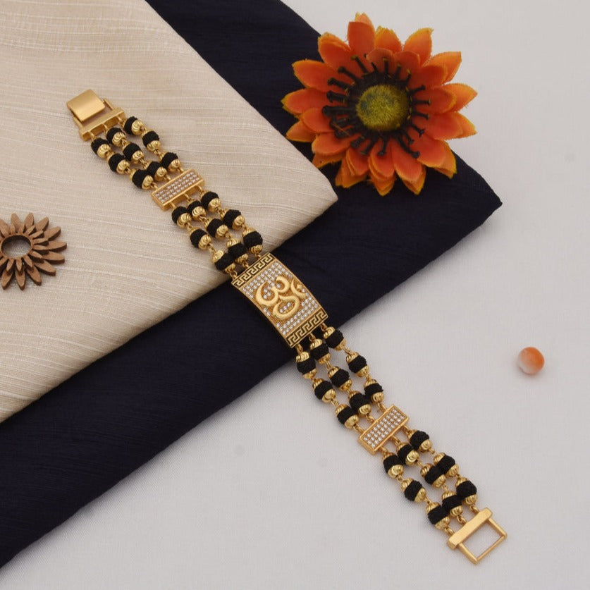 Om Etched Design High-Quality Gold Plated Rudraksha Bracelet for Men - Style C774 - AmazingBaba