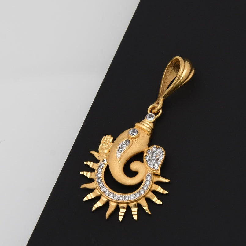 1 Gram Gold Plated Ganpati with Diamond Finely Detailed Design Pendant - Style B481 - AmazingBaba