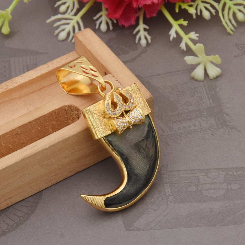 Trishul Funky Design Gold Plated Artificial Lion Nail Pendant for Men - Style B598 - AmazingBaba