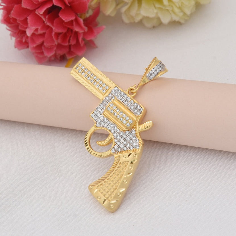 Gun with Diamond Sophisticated Design Gold Plated Pendant for Men - Style B718 - AmazingBaba