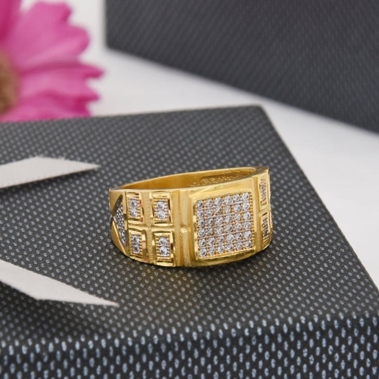 1 Gram Gold Plated with Diamond Finely Detailed Design Ring for Men - Style B214 - AmazingBaba