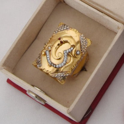 1 Gram Gold Plated Om with Diamond Design High-Quality Ring for Men - Style B425 - AmazingBaba