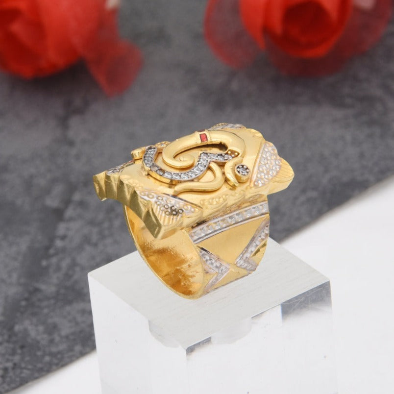 1 Gram Gold Plated Om with Diamond Design High-Quality Ring for Men - Style B425 - AmazingBaba