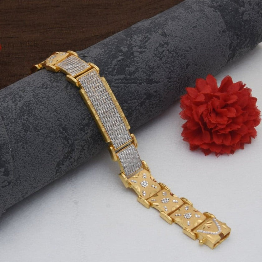 1 Gram Gold Plated with Diamond Antique Design Bracelet for Men - Style C351