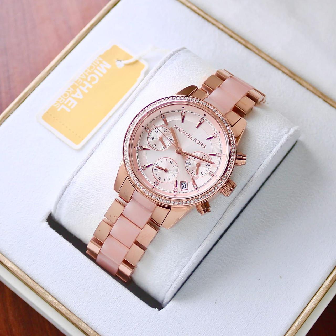 Mk Ritz Cute Pink white Chronograph watch - AmazingBaba